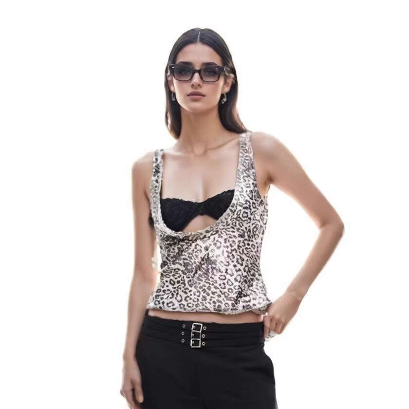 AYJ24T004 Women's Spring designer t shirt Summer Sexy Hot Girl Sleeveless Lace Bra Short Low-Cut Top Two-Piece Set