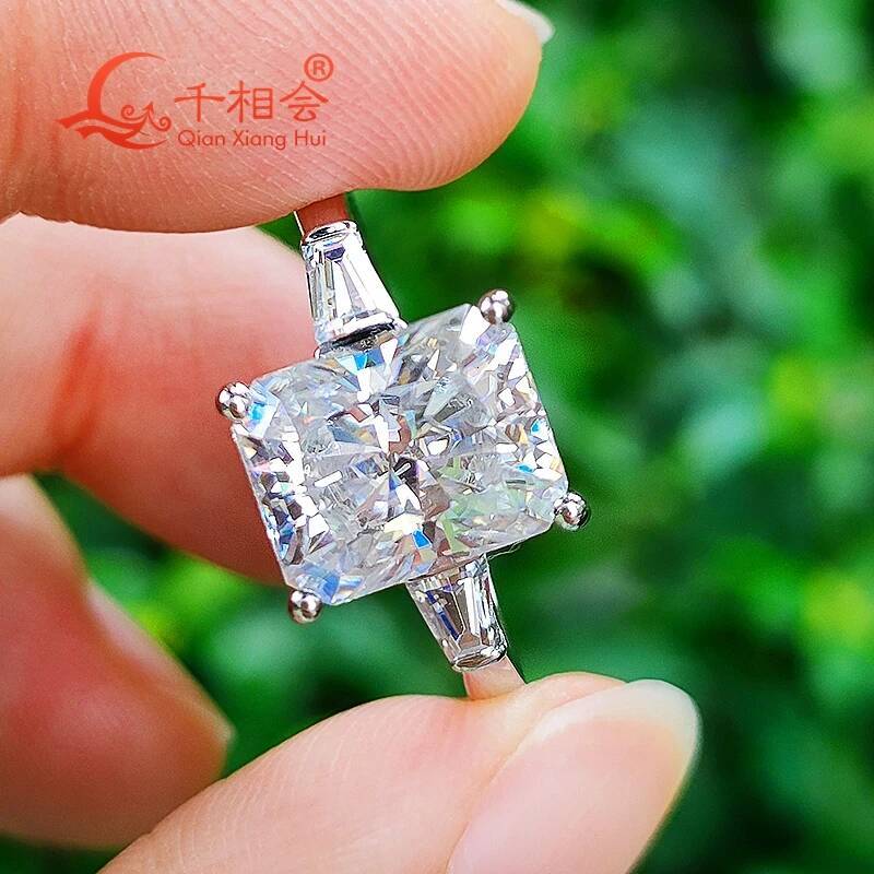 925 Silver 8x10mm radiant cut D VVS with two baguette Moissanite Ring Men women Diamonds wedding dating gift fine Jewelry