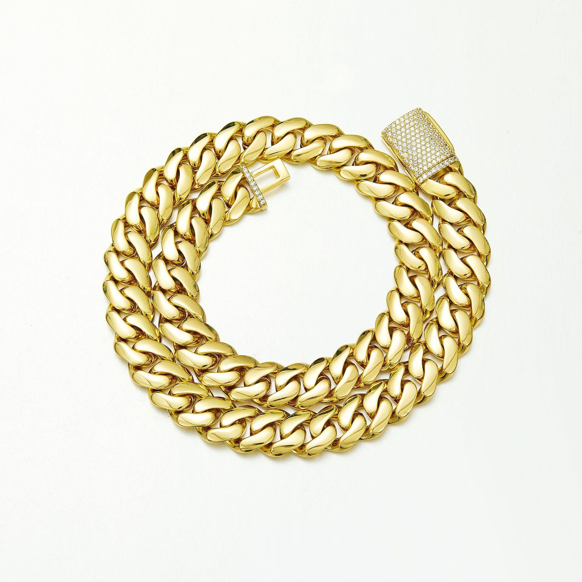 8-22mm Stainless Steel Miami Cuban Chain Copper Clasp 14K Gold Plated Jewelry Mens Necklace Jewelry