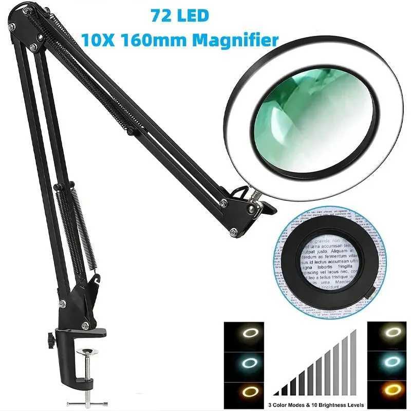 72LED 8X/10X NEW Illuminated Magnifier USB 3 Colors LED Magnifying Glass for Soldering Iron Repair/Table Lamp/Skincare BeautyL250813