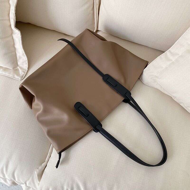 new Korean version PU leather waterproof soft surface simple tote casual large capacity single shoulder bag,