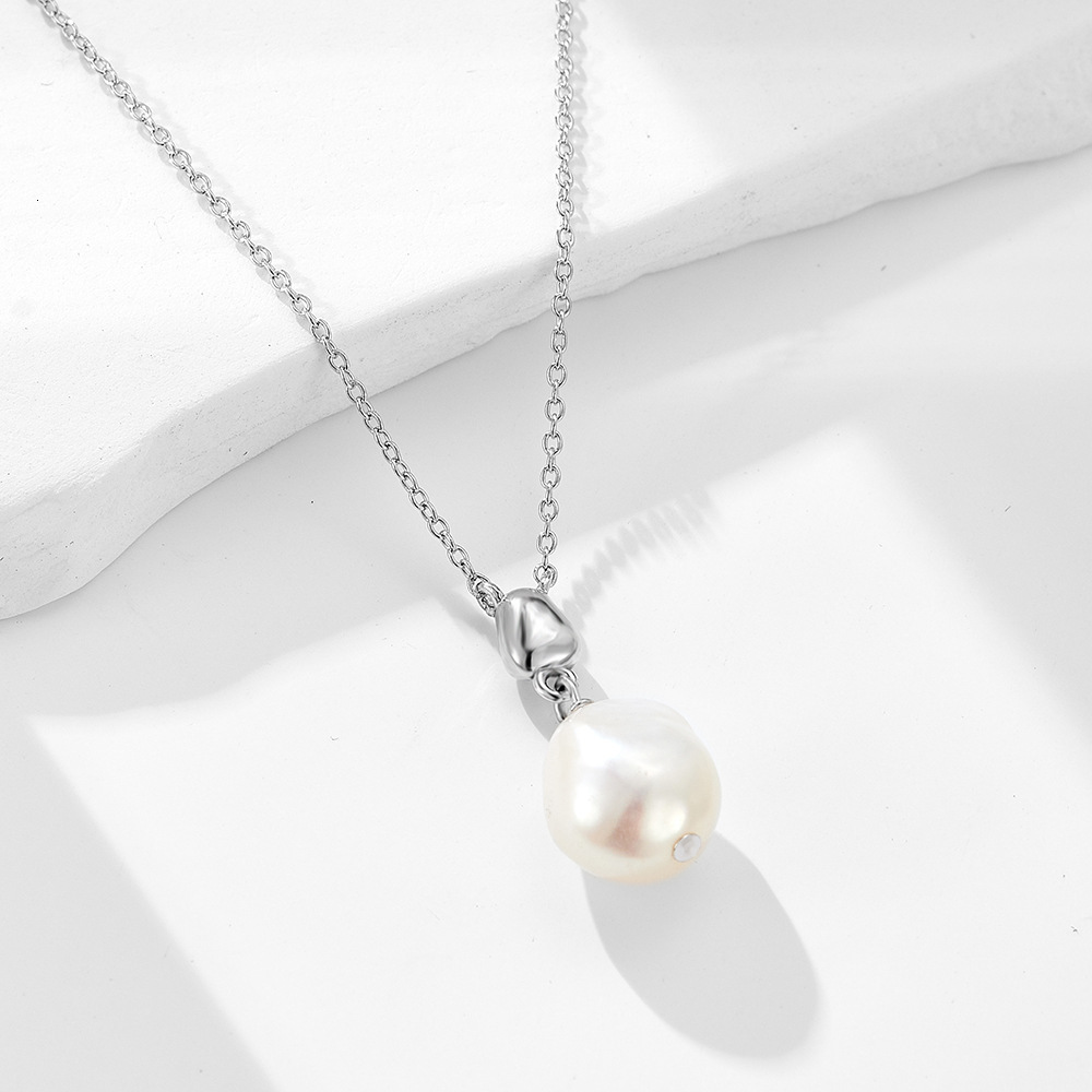 S Pure Sier Natural Baroque Pearl Pendant Necklace for Women Simple Versatile Elegant Clavicle Chain