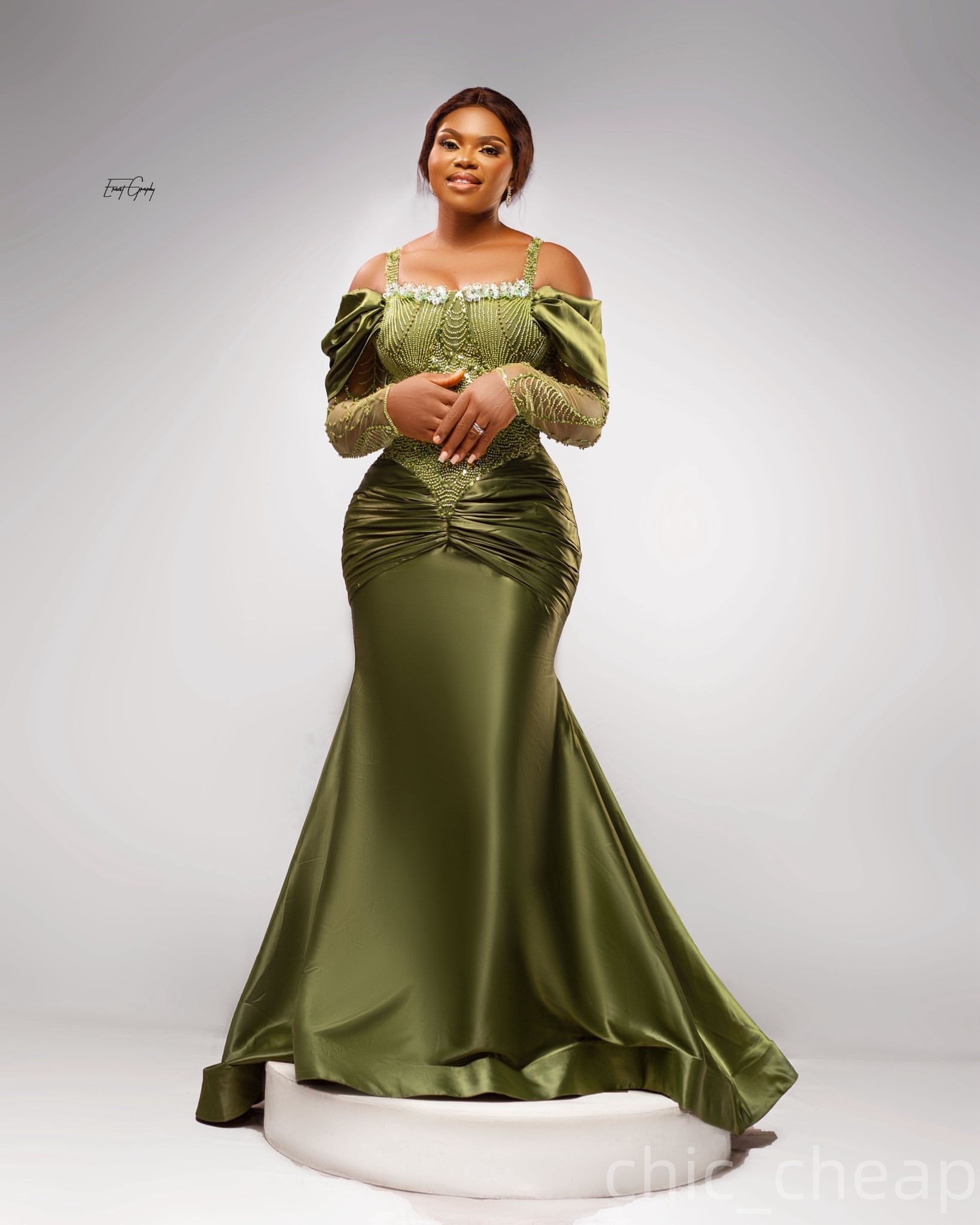 Olive Green Mermaid Prom Dresses 2025 Sequined Satin Spaghetti Evening Formal Party Second Birthday Engagement Gowns Plus Size Dress For Special Occas