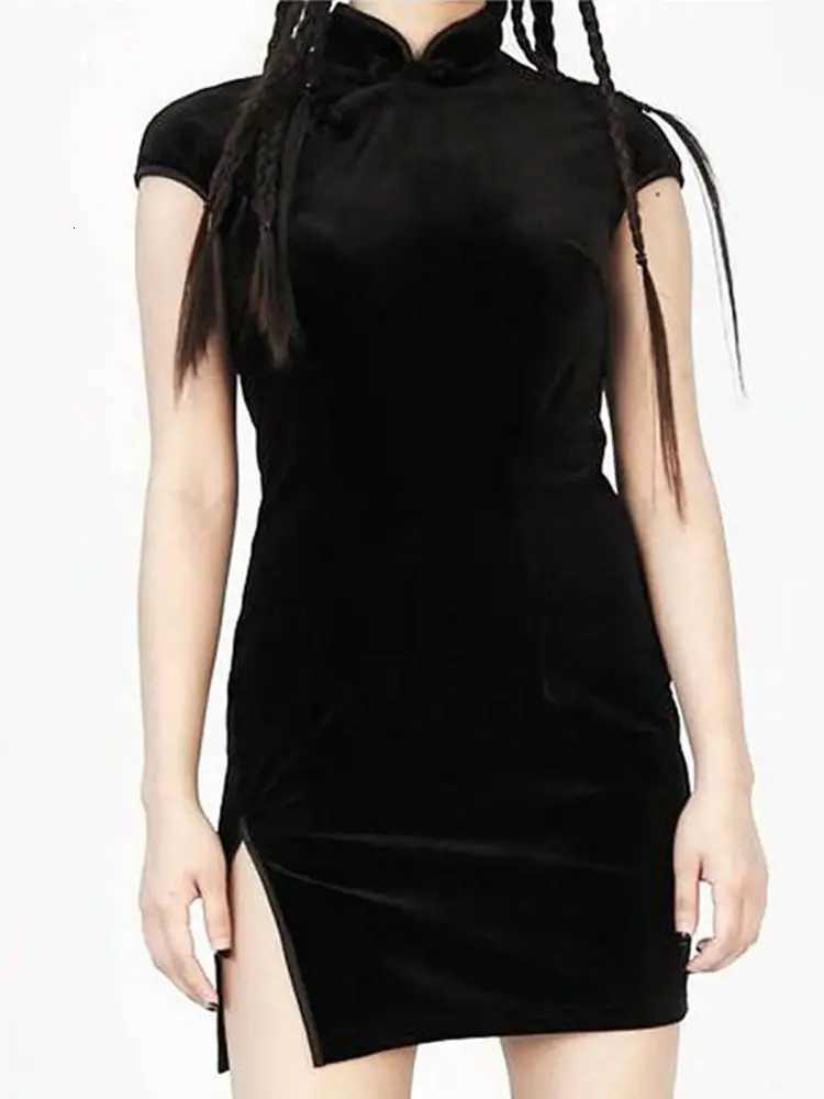 2025 Girls Improved Cheongsam Slimming High Collar High Waist Pan Buckle Split Dress XJ250814