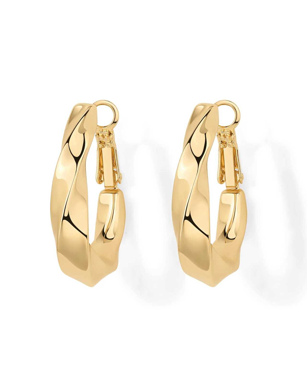 Shevalu Women Geometry Design Hoops Earrings High Quality 14K Gold Plated 925 Sterling Silver Post Chunky Twisted Huggie Earring XJ250814