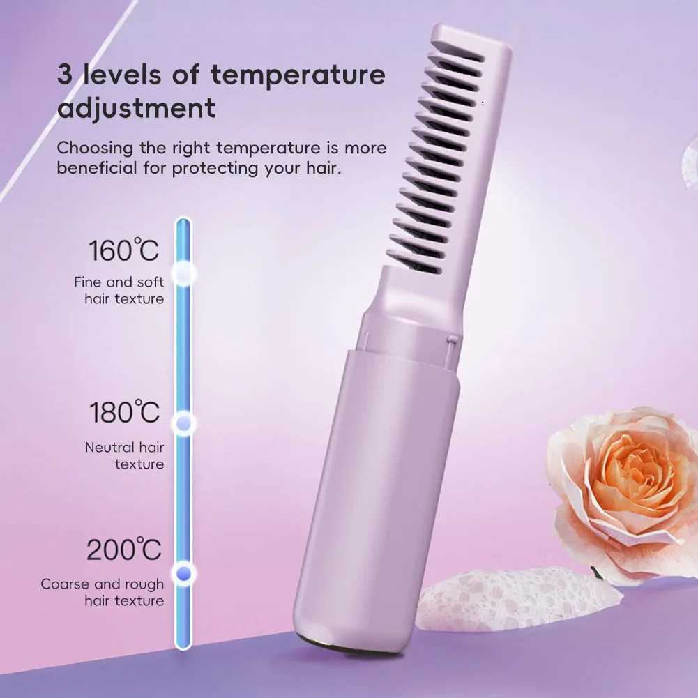 Rechargeable Mini Hair Straightener Type C Charging Constant Temperature Heating Nylon Portable Straightening Brush for Travel W250814