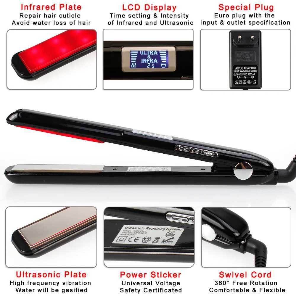 Cold Plate Tourmaline Ceramic Hair Straightener Infrared Hair Care Heat Protection Straightener Ultrasonic Hair Flat Iron W250814