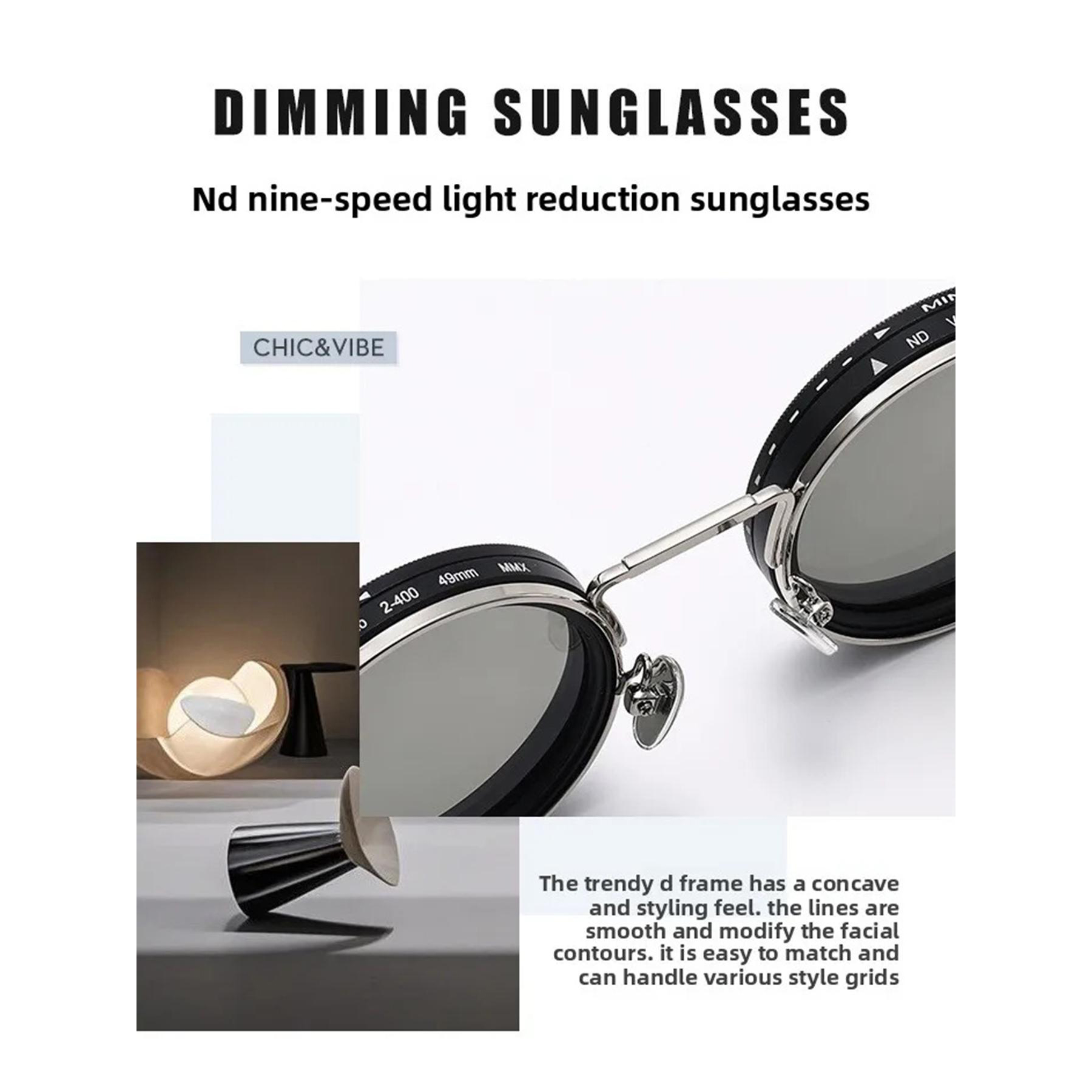 ND9 Adjustable Dimming Sunglasses Polarized UV400 Anti-Glare Retro Vintage Shades for Fishing Driving Outdoor Activities 9-Level Light Control