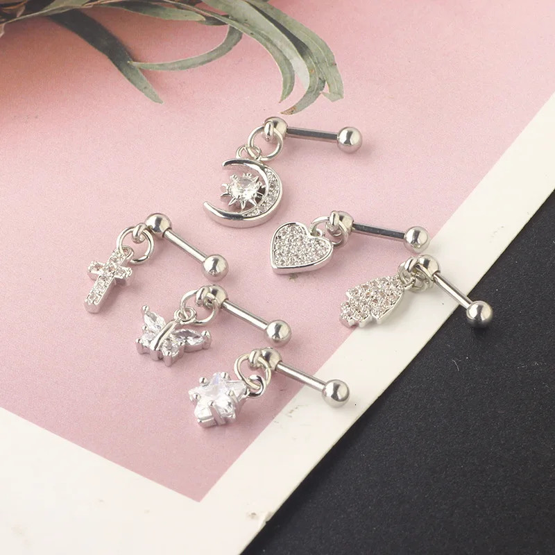 1PCS Cross Ear Tragus Piercing Earring Stud Barbell Crystal Cartilage Stud Earring Helix Piercing Daith Jewelry Rook Conch Stud 250812