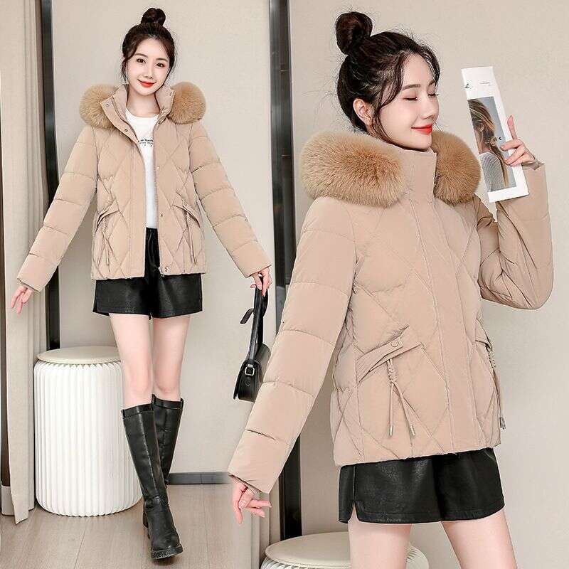 Winter down cotton jacket, women's large fur collar cotton jacket, warm jacket, 2025 new model, detachable hat, short style, thick cotton jacket