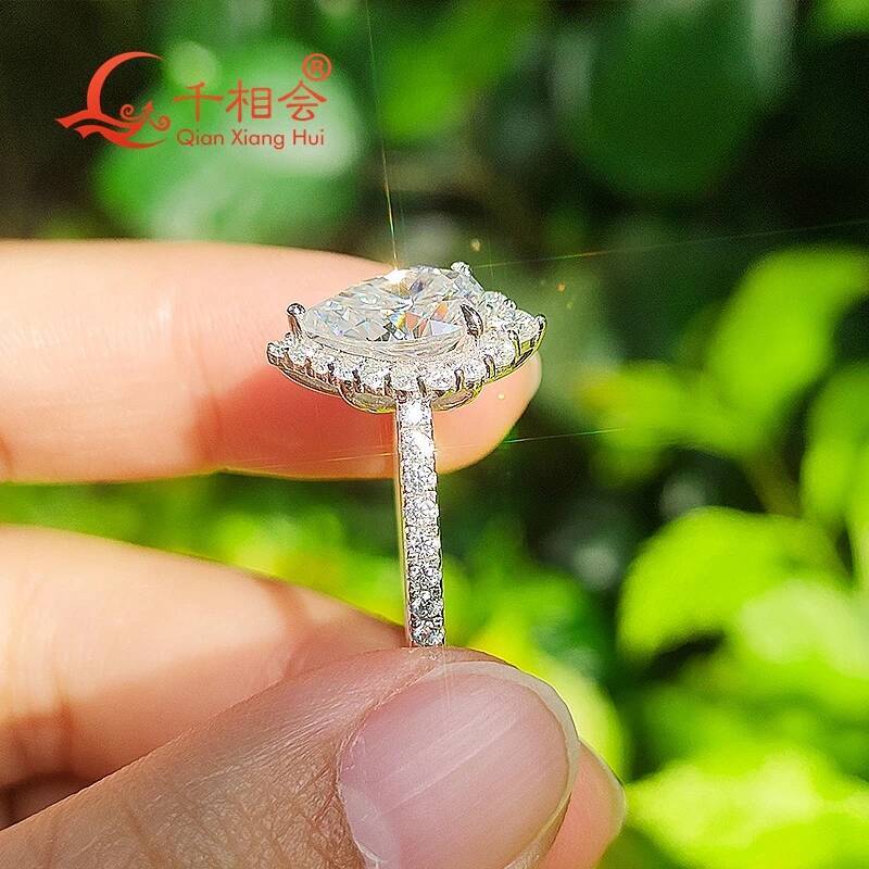 7*10mm 2ct pear halo ring round half Eternity Band D white vvs moissanite 925 Sterling Silver Ring Jewelry Engagement Ladies men