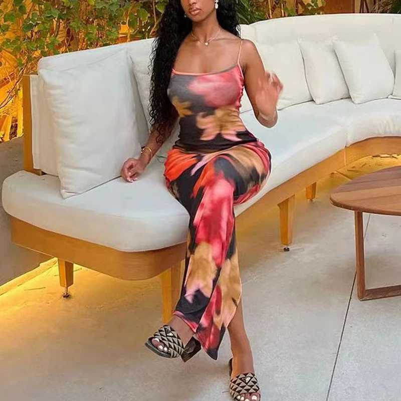 Women Sexy Summer Sling Dress Vintage Sleeveless Backless Flower/Leopard Print Bodycon Long Dresses for Cocktail Party Clubwear XJ250814