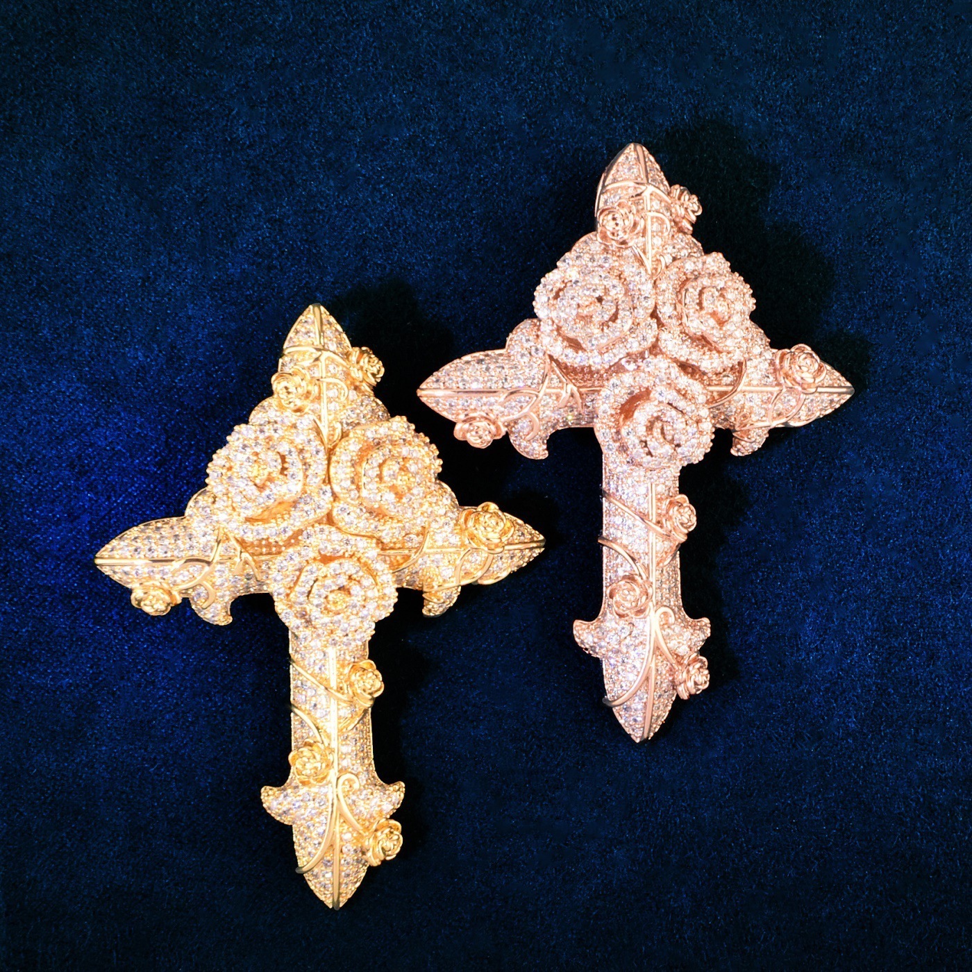 Hip Hop Rose Cross Moissanite Pendant 925 Sterling Silver Gold Plated Moissanite Pendant Iced Out Diamond Charm Pendant