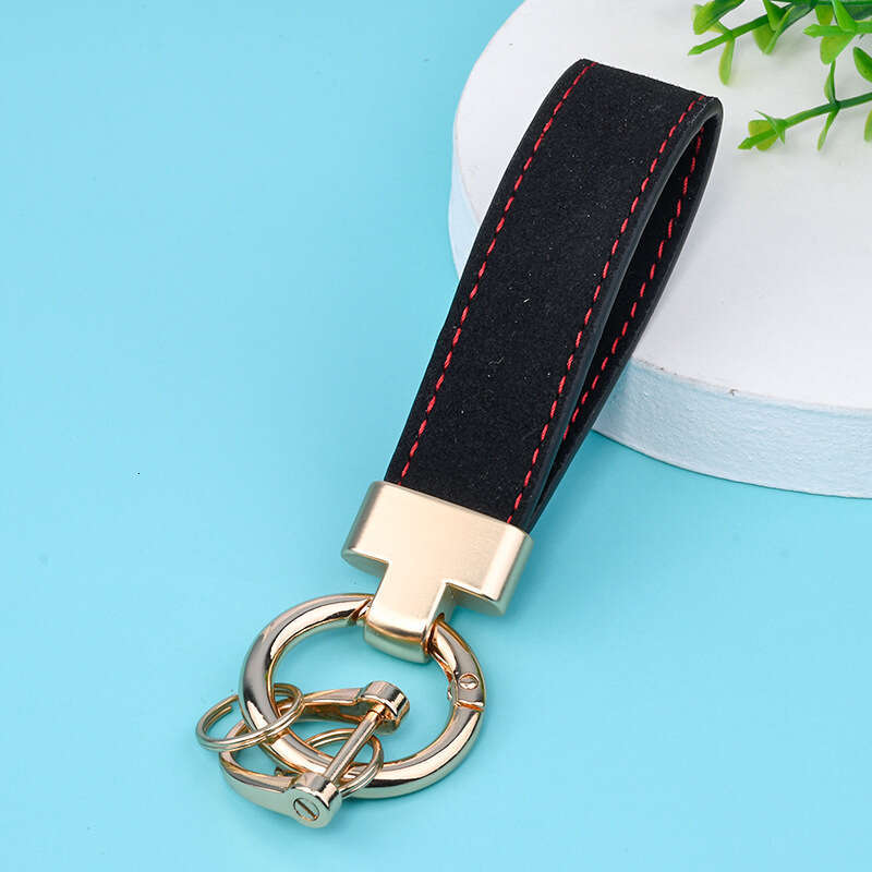 Suede T-shaped Car Keychain Leather Veet Horseshoe Buckle Pendant Personalized Women's Bag Decoration Trendy Small Gift