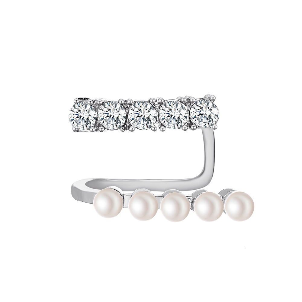 Elegant -Studded Pearl Clips For Women, French Style, Ear Cuffs, Unique New Double-Layer Earrings
