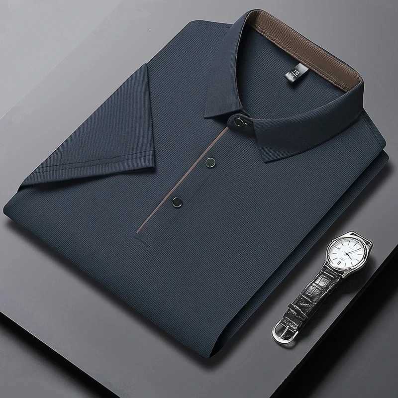 Summer Ice Silk Polo Shirt High-End T-Shirt Solid Color New Half Sleeve Non-Marking Casual Lapels Business Thin Menswear XJ250804