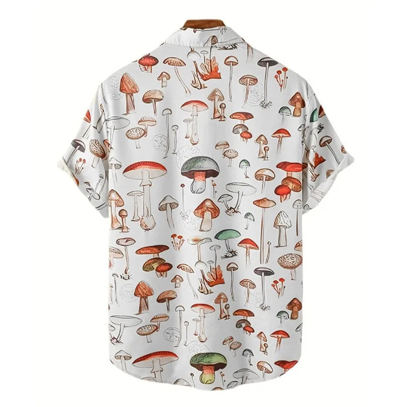 Summer Men Hawaiian Style Shirt Fashion Casual Streetwear Turndown Collar Short Sleeve Cartoon Mushroom Beach Printed 250804