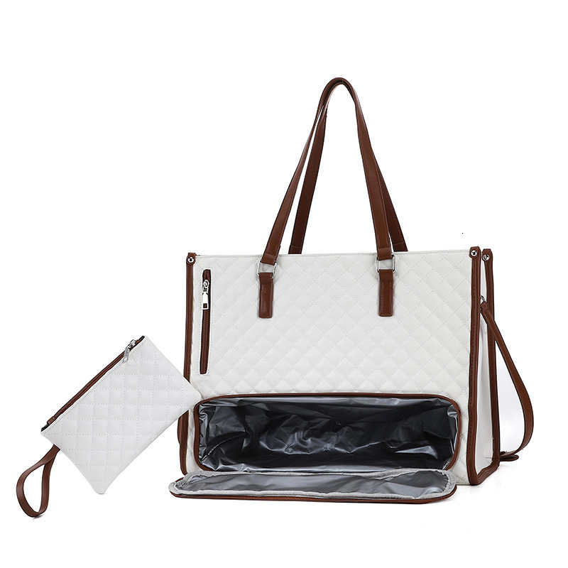 Work Lunch Black Quilted Handbag Shoulder Crossbody Commuter Tote Bag for Women