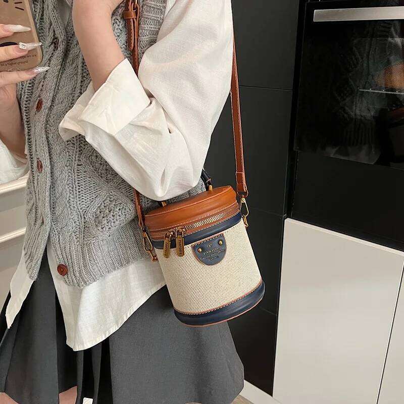 Hot Selling Cross-Border Women's Bag Retro Bucket Handheld Tote Quality Fashionable Cylindrical Shoulder Crossbody Trendy Chain Designer Bags