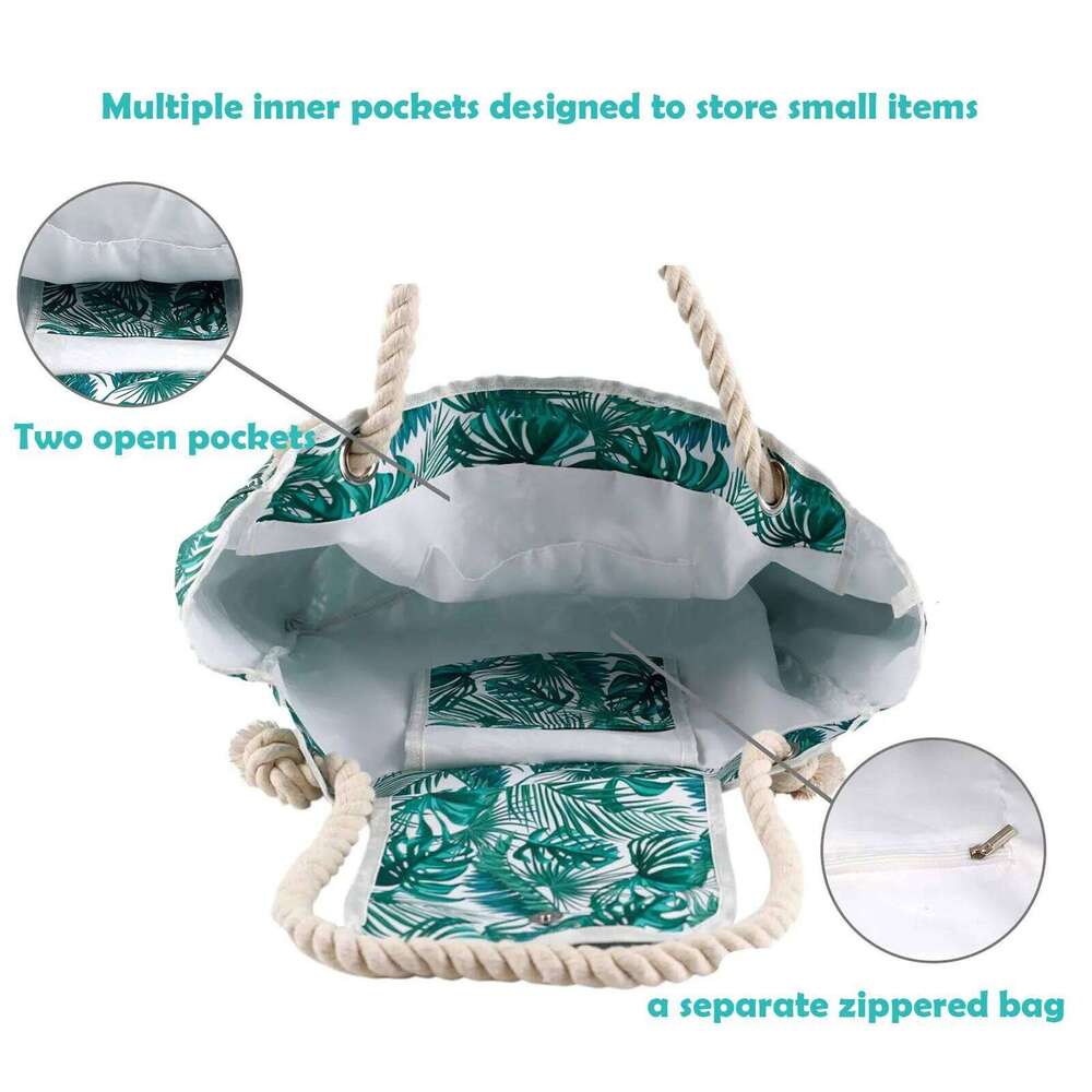 Striped And Printed Beach Vacation Travel Tote Waterproof Sandproof Pool Bag Multi-functional Utility Large Capacity Handbag