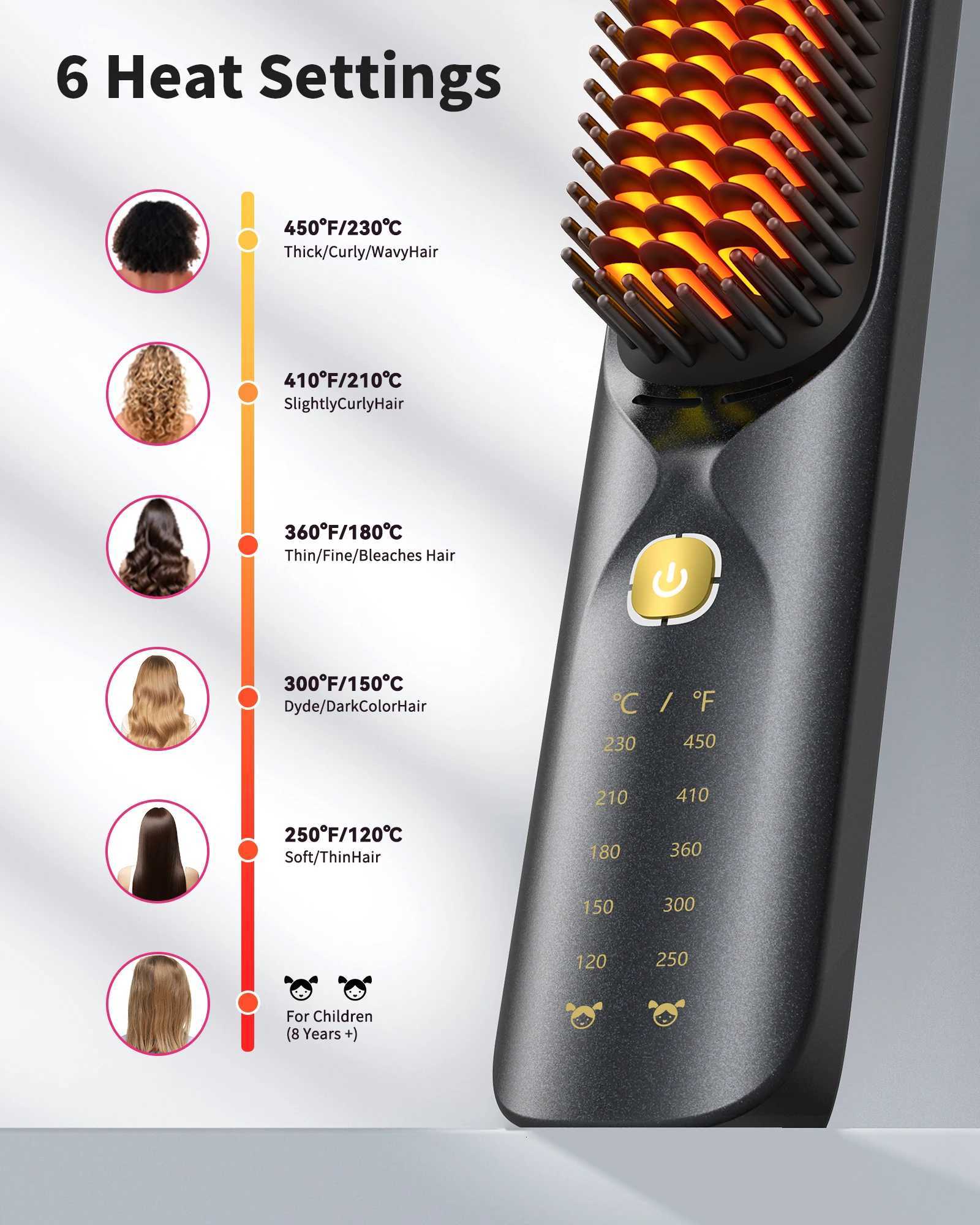 2-in-1 Cordless Straight Hair Comb Curler 10000mAh Battery Negative Ion USB Charging 30s Heat Up Travel-Friendly Styling Brush W250814