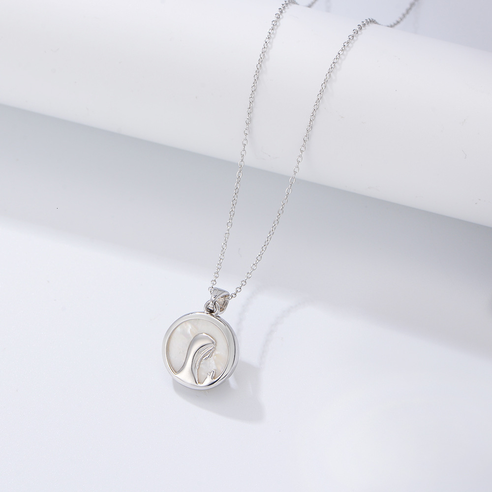 Hot-selling Sier Natural White Shell Religious Prayer Necklace Virgin Mary Portrait Pendant Jewelry for Women