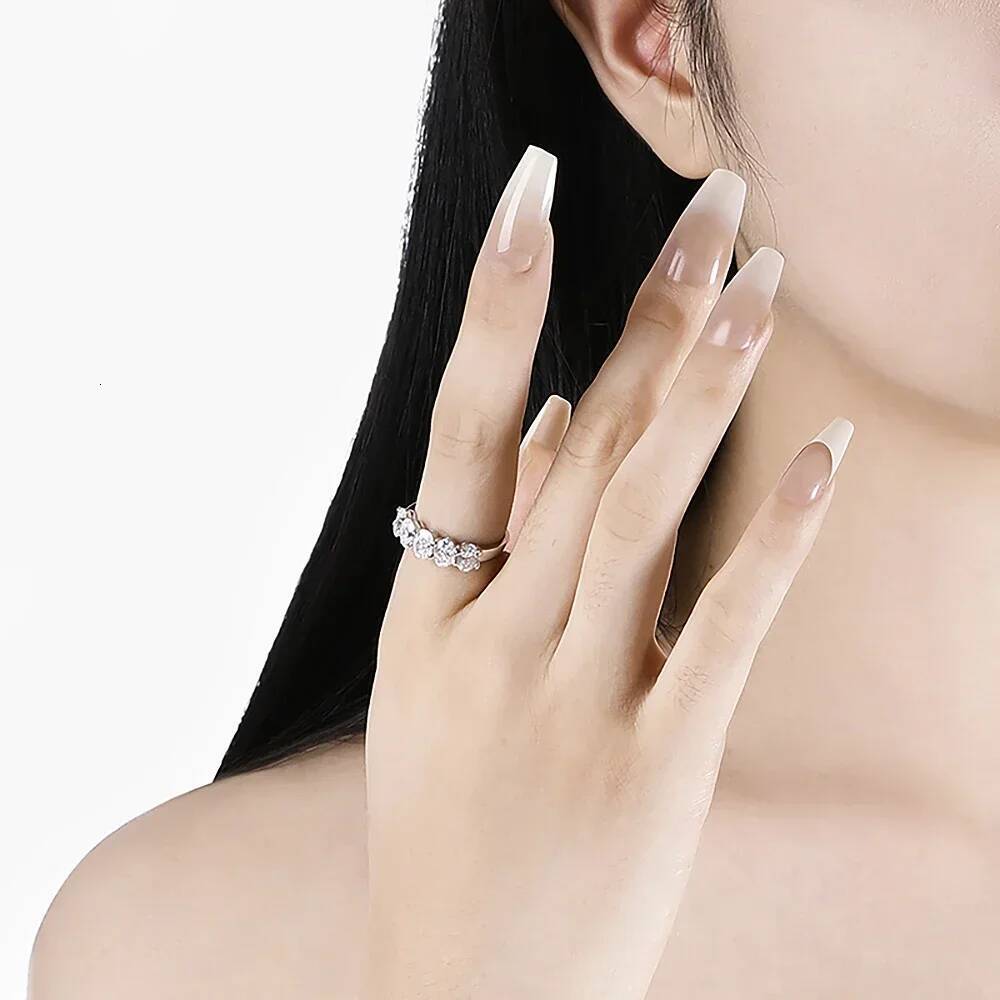 6*4mm Oval Cut Moissanite Engagement Rings 925 Silver Half Eternity Diamond Band Stackable Wedding Ring for Women Fine Jewelry