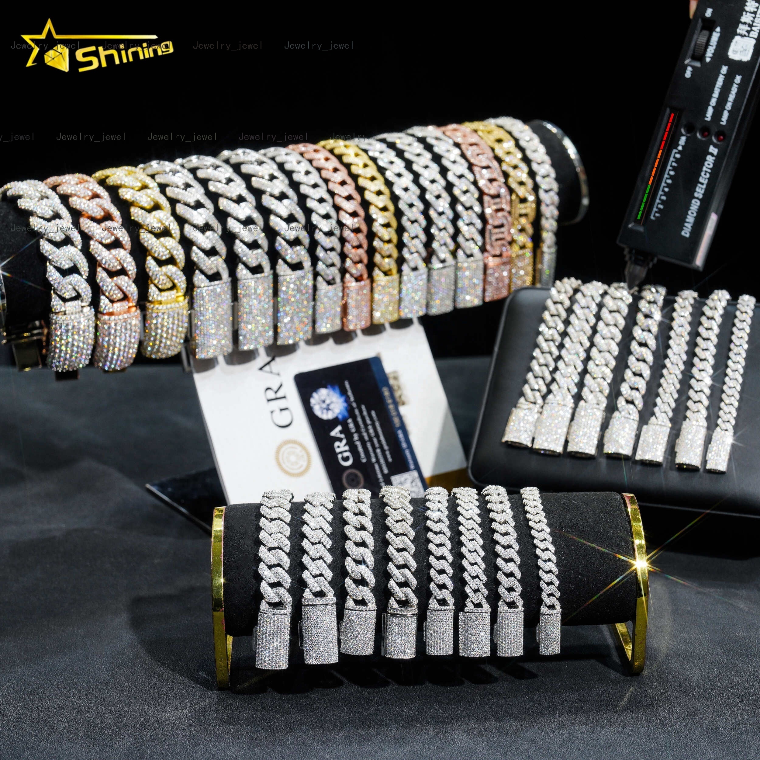 Shining Jewelry Pass Diamond Tester S925 6MM 8MM 10MM 12MM Iced Out Hip Hop Jewelry VVS Moissanite Cuban Link Bracelet Men