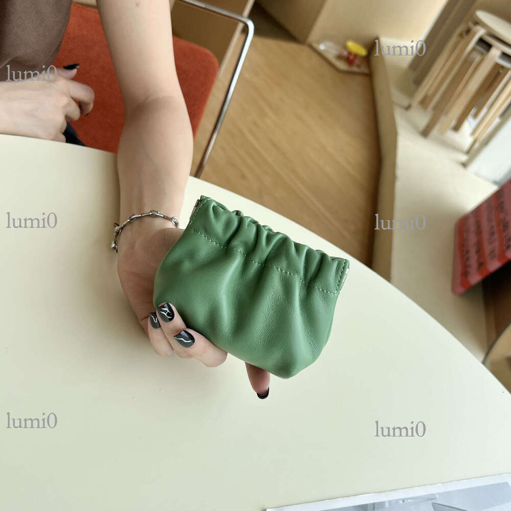 INS Sheepskin Purse Simple Wrinkled Clip Multi-functional Genuine Leather Large Capacity Earphone Coin Storage Lipstick Bag