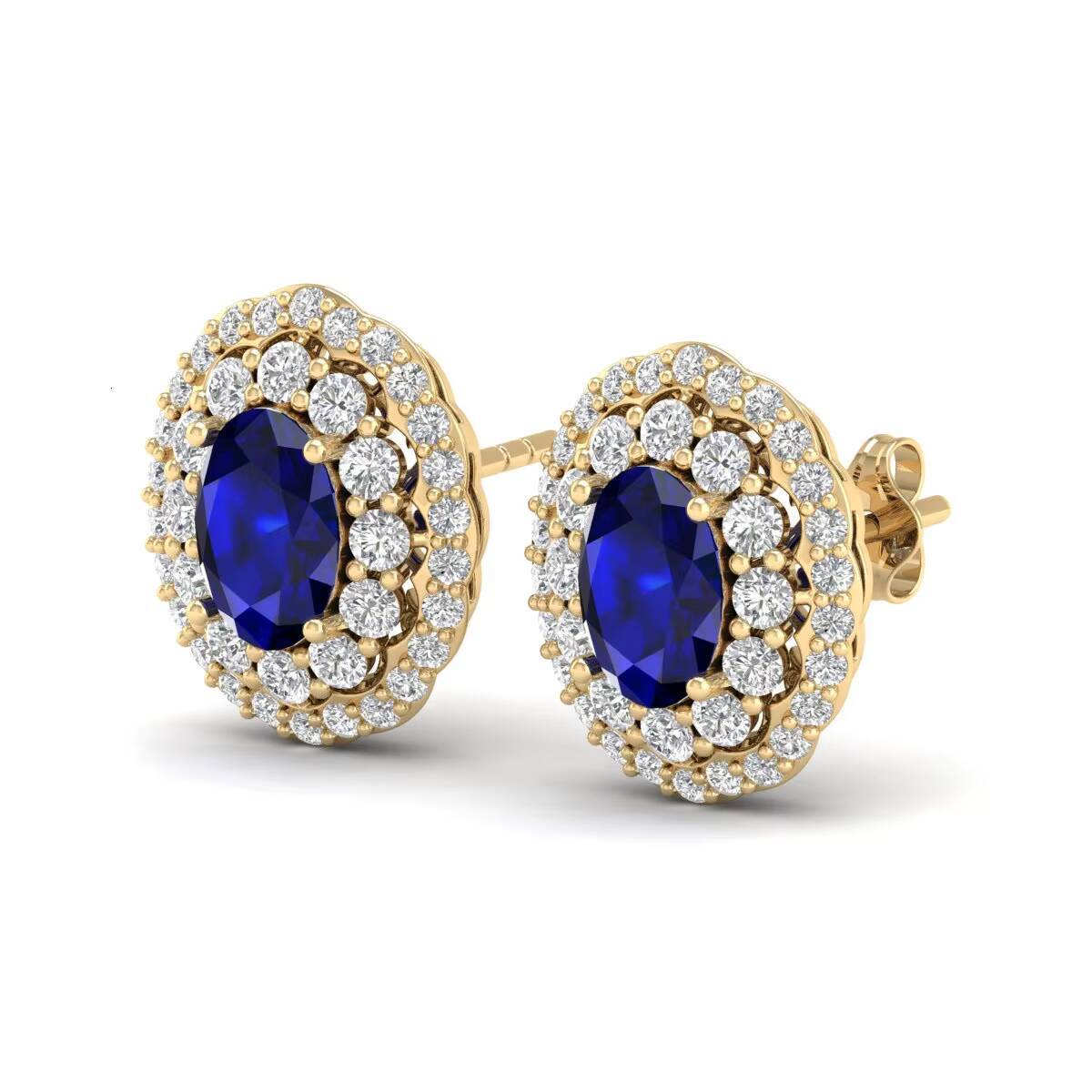 Reyes Designer 14k Gold Dia Exaggerated 1.52ct Blue Expensive Oval Cut Fine Stud Earrings Jewelry