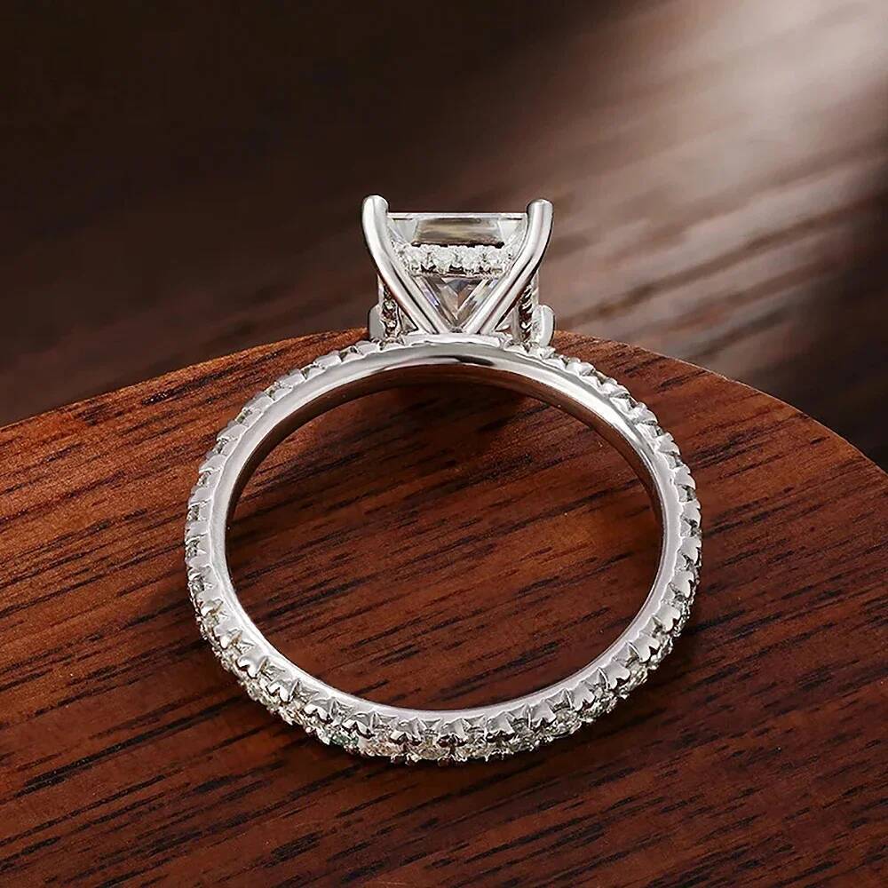 4.6cttw Princess Cut All Moissanite Hidden Halo Rings for Women 925 Sterling Silver Square Diamond Engagement Ring Wedding Band