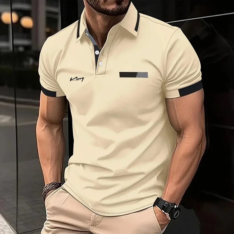 Color Block Mens Striped Short Sleeve Lapel Polo Shirt For Summer Outdoor Mens Clothing 250813