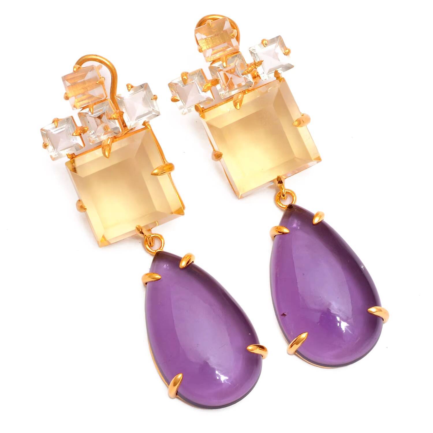 Jewelry Pure Sier Gold Plated Natural Amethyst Drop Pendant Fashion Earrings Price