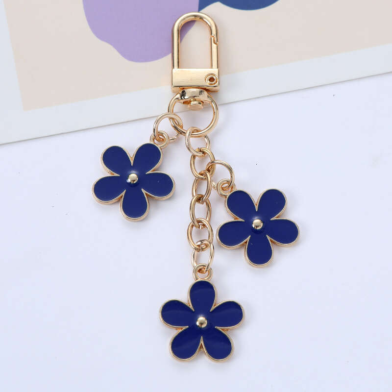 New Ins Colorful Keychain Pendant Creative DIY Alloy Double-Sided Small Flower Earphone Case Bag Decoration