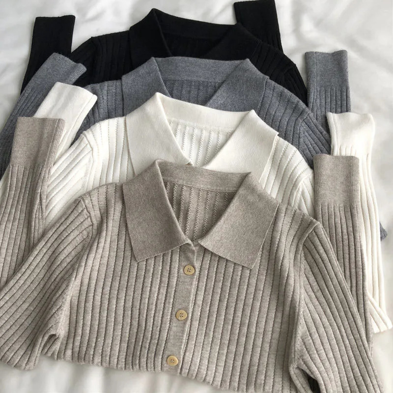 High Quality Knit Cardigan Tops Women Fashion Polo Collar Buttons Up Sweaters Fall Winter Solid Casual Long Sleeve Knitwear 250808