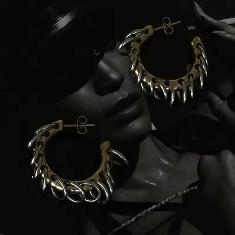 New Chain Tassel Hoop Earrings Stainless Steel Hoop Earrings for Women Punk Cool Double Tones Stainless Steel Jewelry Accessories XJ250814