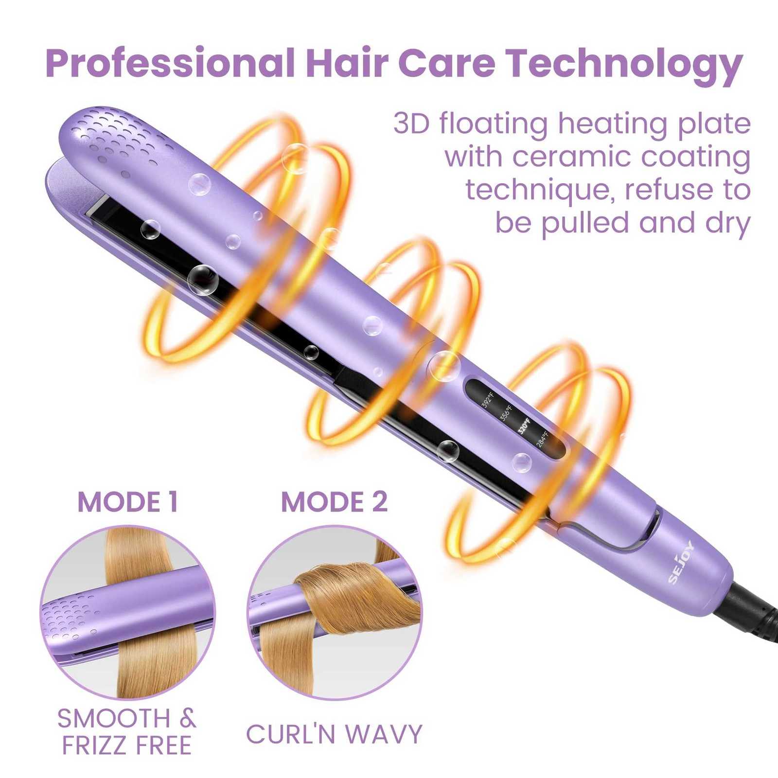 2-In-1 Hair Straightener And Curler With 10s Rapid Heating Suitable For Various Types Of Men And Womens Hair Types W250814