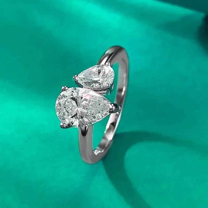 NKHOG Pear Cut Moissanite Ring S925 Sterling Silver 2-Stone Waterdrop Diamond For Women Wedding Band Gifts Jewelry GRA Certified