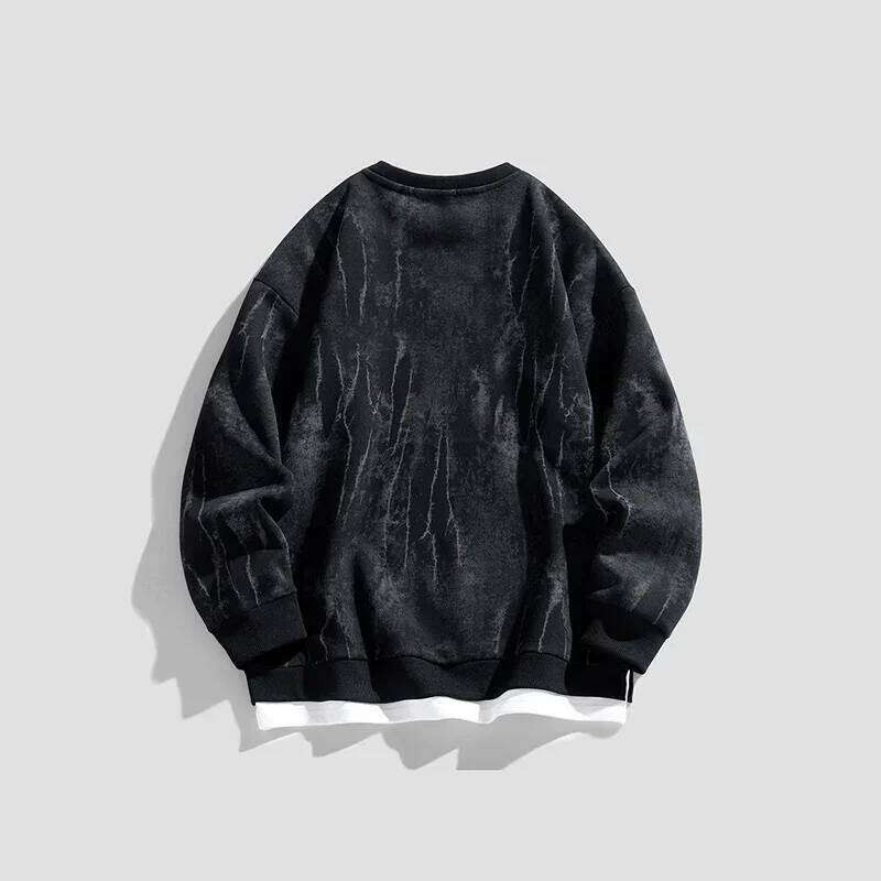 TFETTERS Brand O Neck Man Autumn Winter Irregular Printing Fake Two Pieces Sweatshirts Mens Long Sleeve Fashion