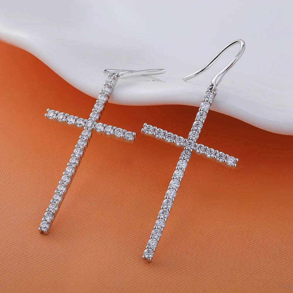 NKHOG Full 1.8mm Moissanite Cross Drop Earring 925 Sterling Silver Trendy Diamond Ear Stud For Women Party Gift Fine Jewelry GRA