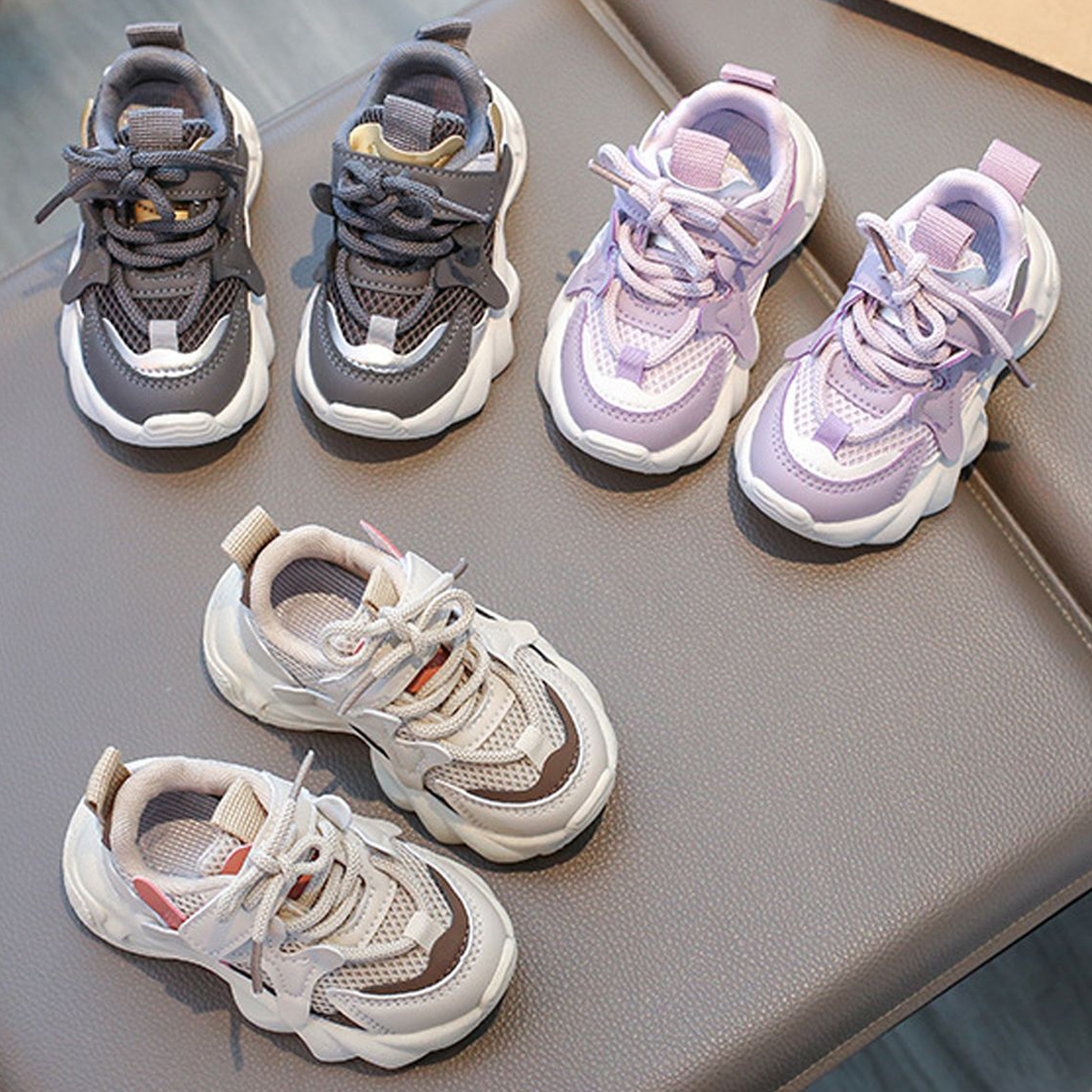 Kids Shoes Girls Sneakers Mesh Toddler Casual Tennis Sneakers Spring Fashion Running Sport Girl Platform Shoes Balck Purple Khaki Sizes US5.5C-US12.5C