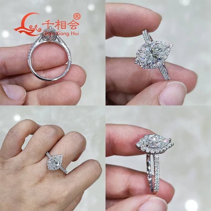 7*10mm 2ct pear halo ring round half Eternity Band D white vvs moissanite 925 Sterling Silver Ring Jewelry Engagement Ladies men