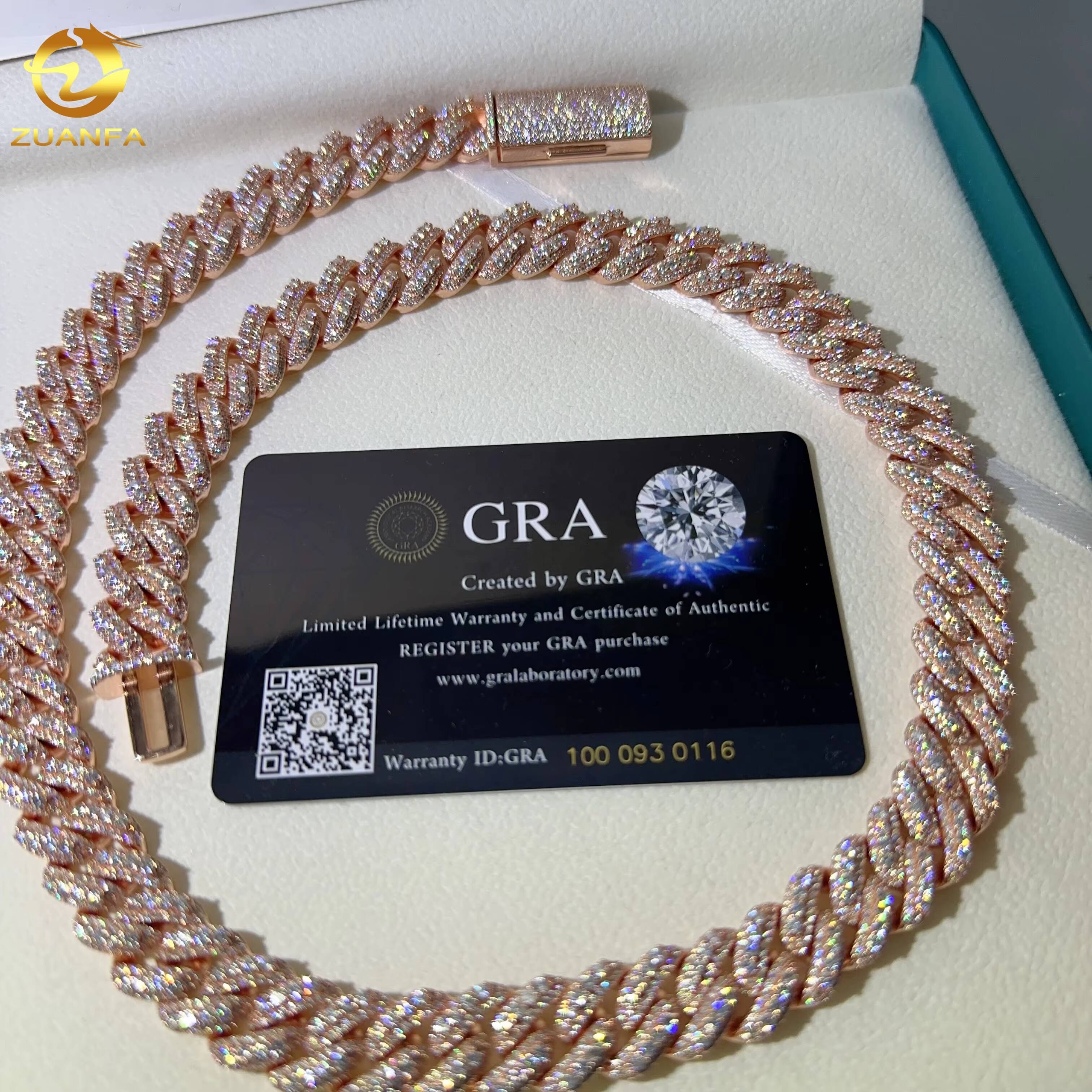 Custom Necklace Sterling Sier VVS Dia Moissanite Hip Hop Iced Out Cuban Link Chain