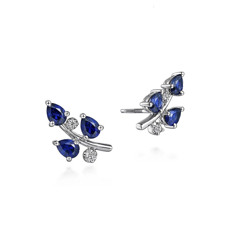 Huitan Leaf-shaped Stud Earrings with Blue Cubic Zirconia Delicate Ear Piercing Accessories for Women Trendy Girl Jewelry 250812