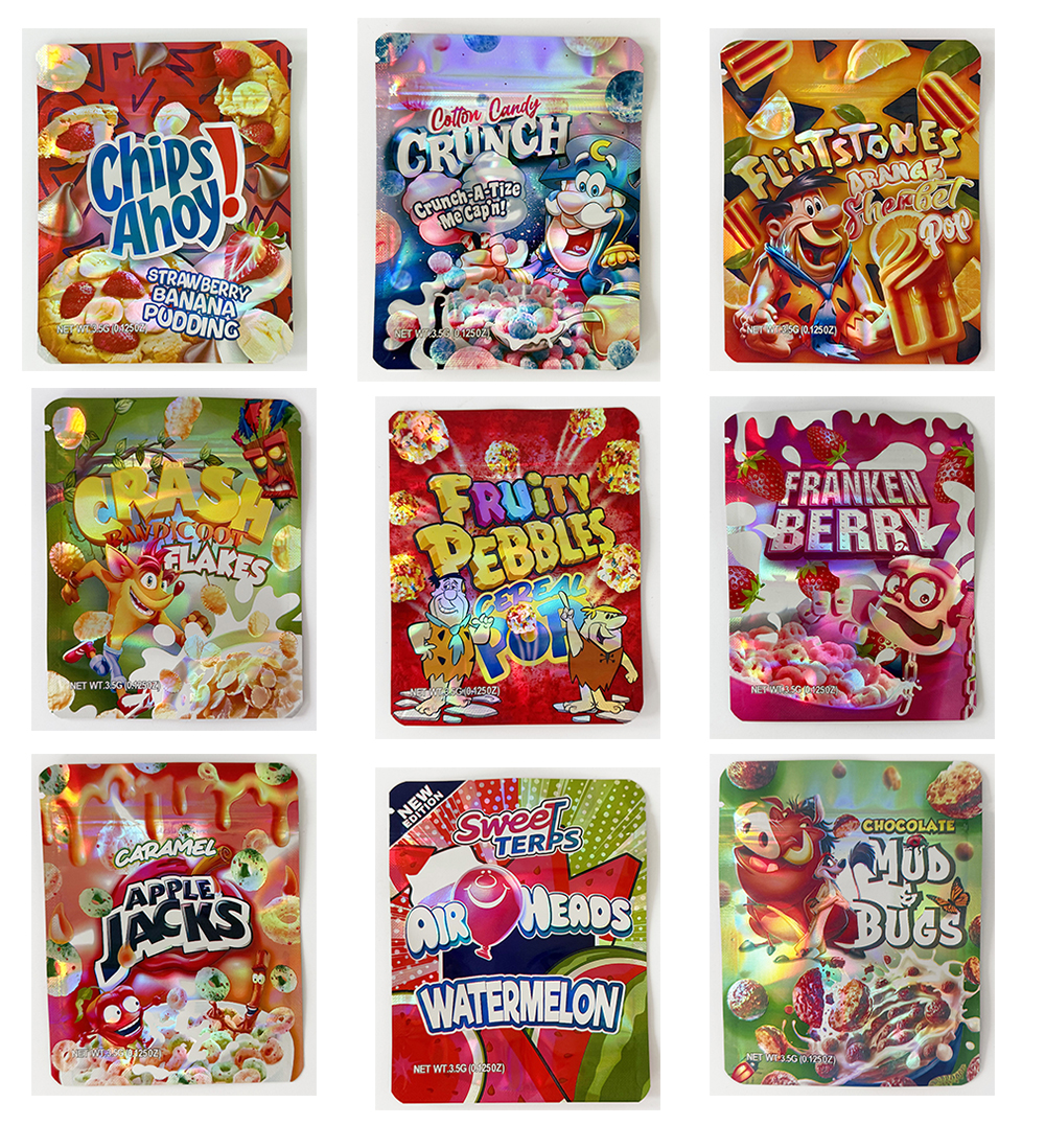 New Designs Cartoon Cake Mylar Bags 3.5g Smell Proof Pouch Soft Touch Empty Zip Lock 3.5 Plastic Package Pouches Storage Packagng case for Dry Herb in stock