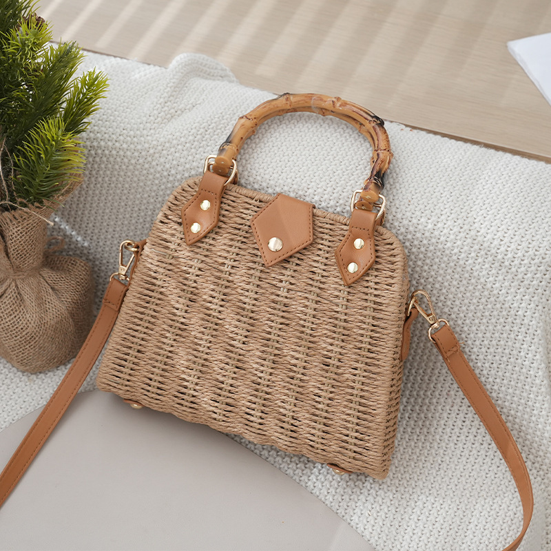 Luxury Brand Designer Bag Korean Style Crossbody Bamboo Handle Folded Straw Bag New Fashion Handbag Travel Vacation Beach Bag Women's Versatile B