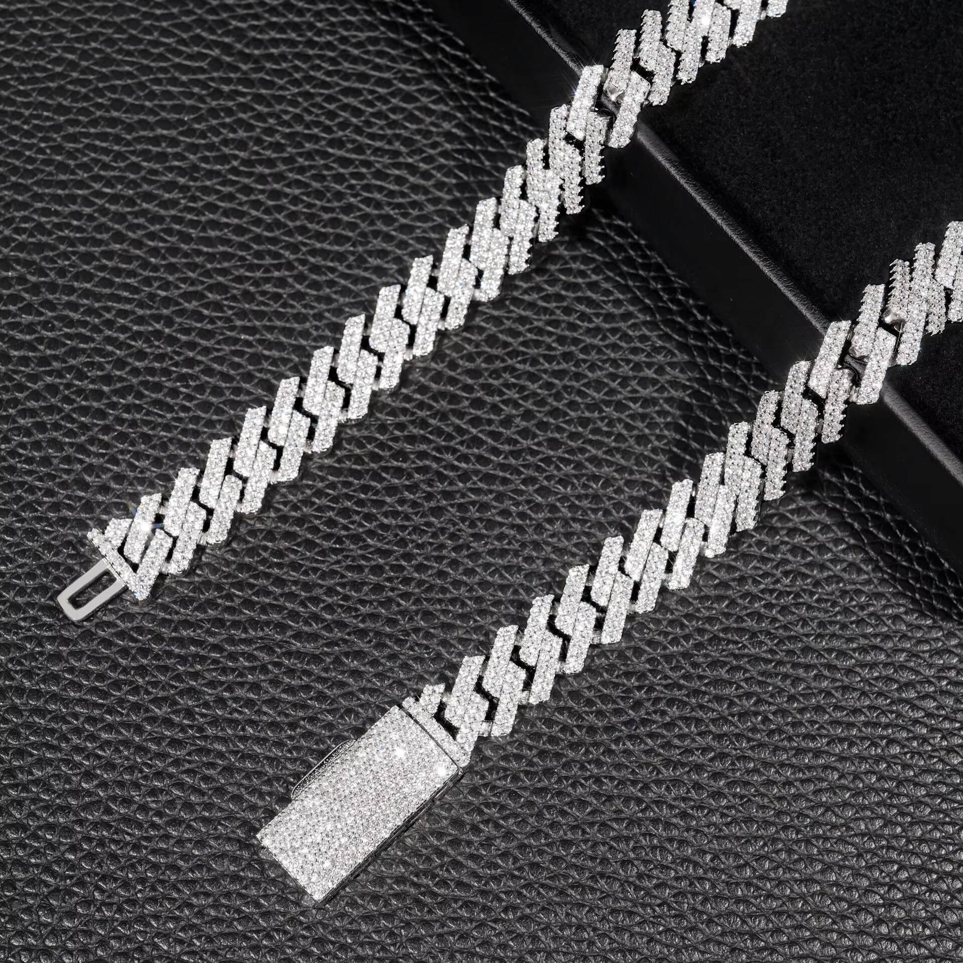 Pass Diamond Tester Hip Hop 925 Sterling Silver White Gold Plated Claw Set Double 2 Row VVS Moissanite 12MM Diamond Cuban Chains