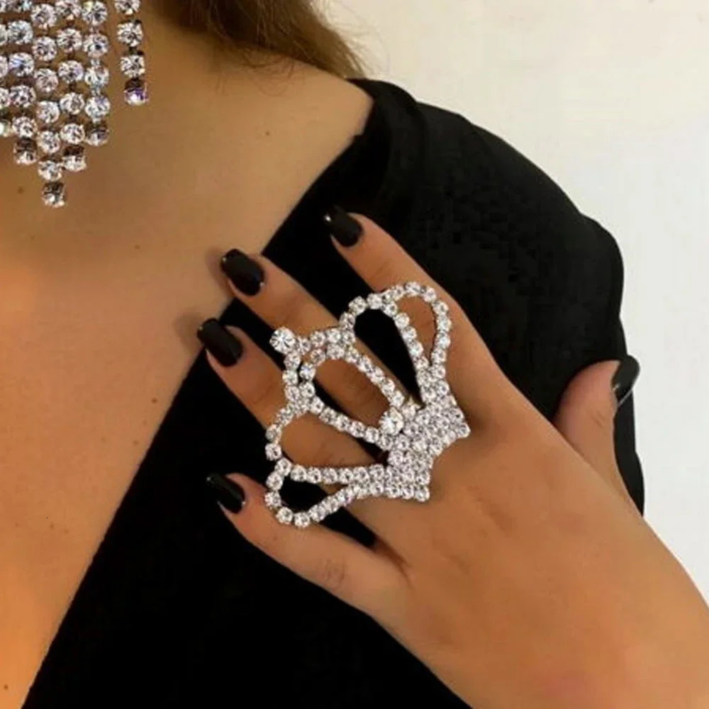 Crystal Crown Ring Adjustable for Women Princess Queen Large Rhinestone Rings Party Wedding Finger Jewelry Accessories 250811