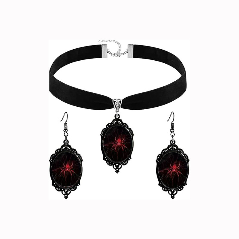 Halloween Time Veet Necklace Earrings Set Gothic Dark Series Choker Accessories
