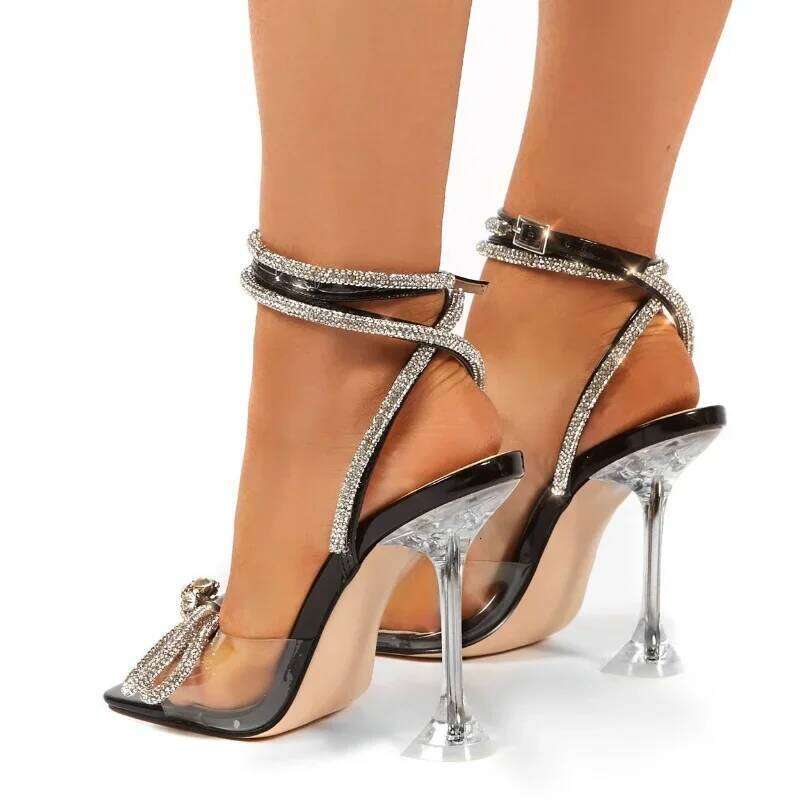 9CM Gladiator Sexy Transparent High Heels Sandals Women Summer Party Dress Shoes Ladies Pumps Size 43